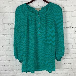 Banana Republic Sheer Blue and Green Patterned Blouse Size Small